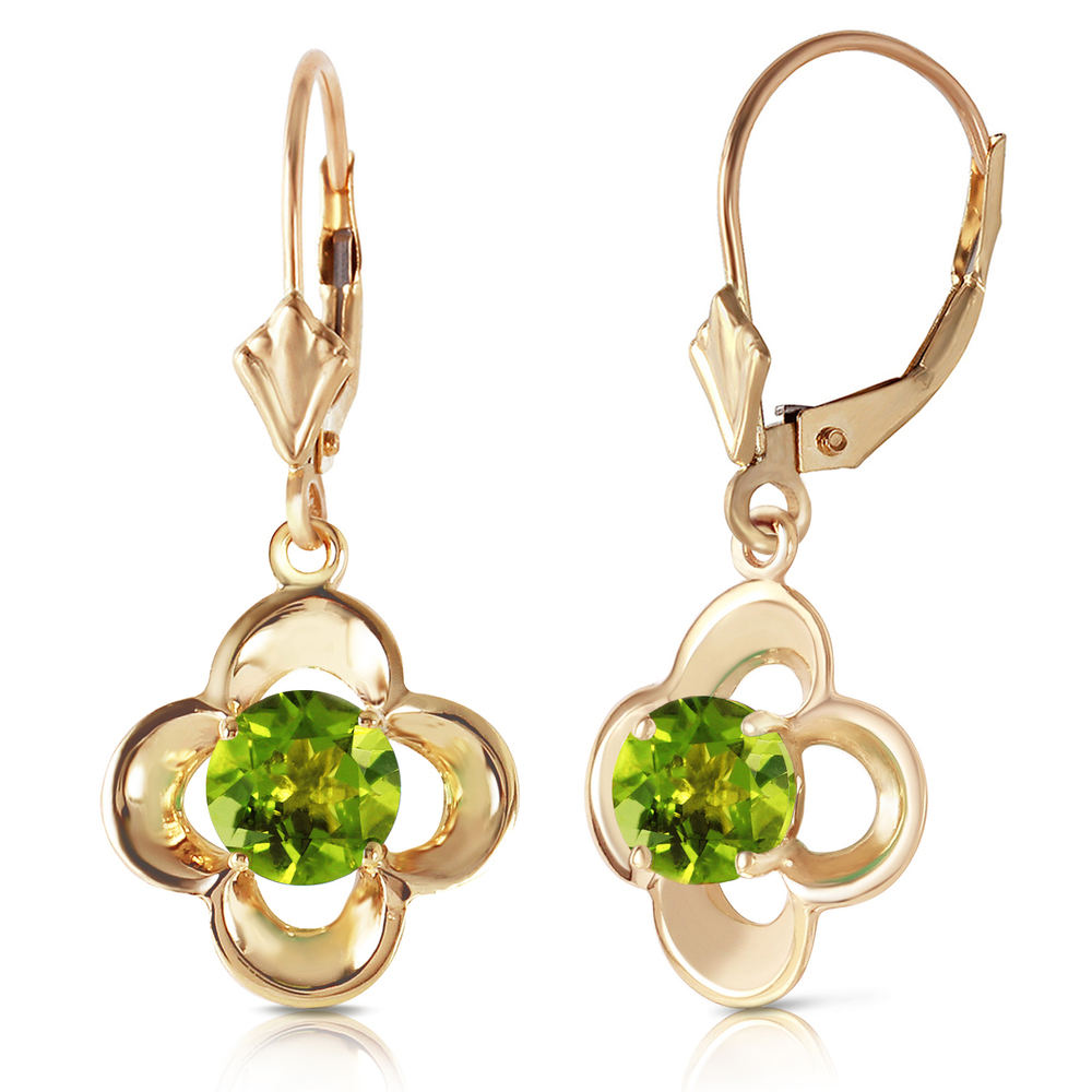 14K. GOLD LEVERBACK EARRING WITH NATURAL PERIDOTS (Yellow Gold) - Picture 2 of 2